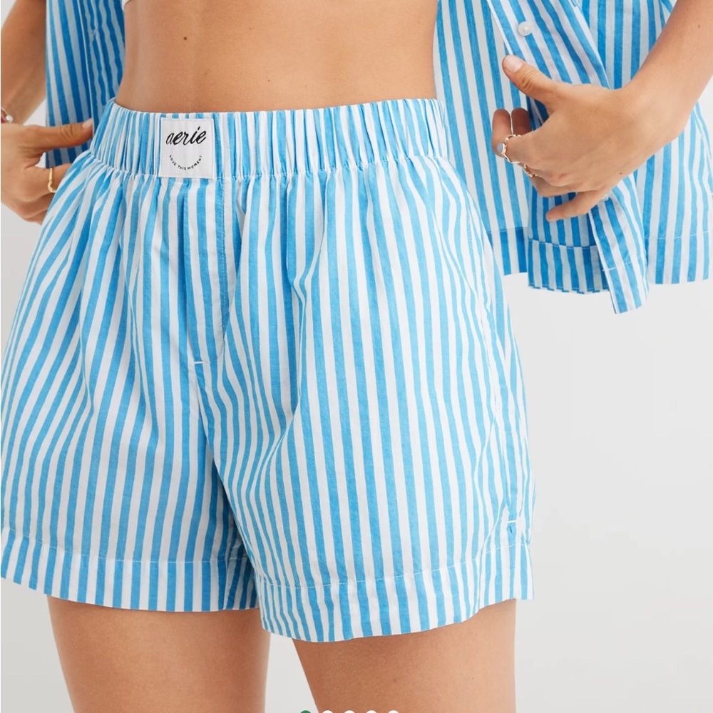 Aerie Striped High Waist Shorts - Blue and White